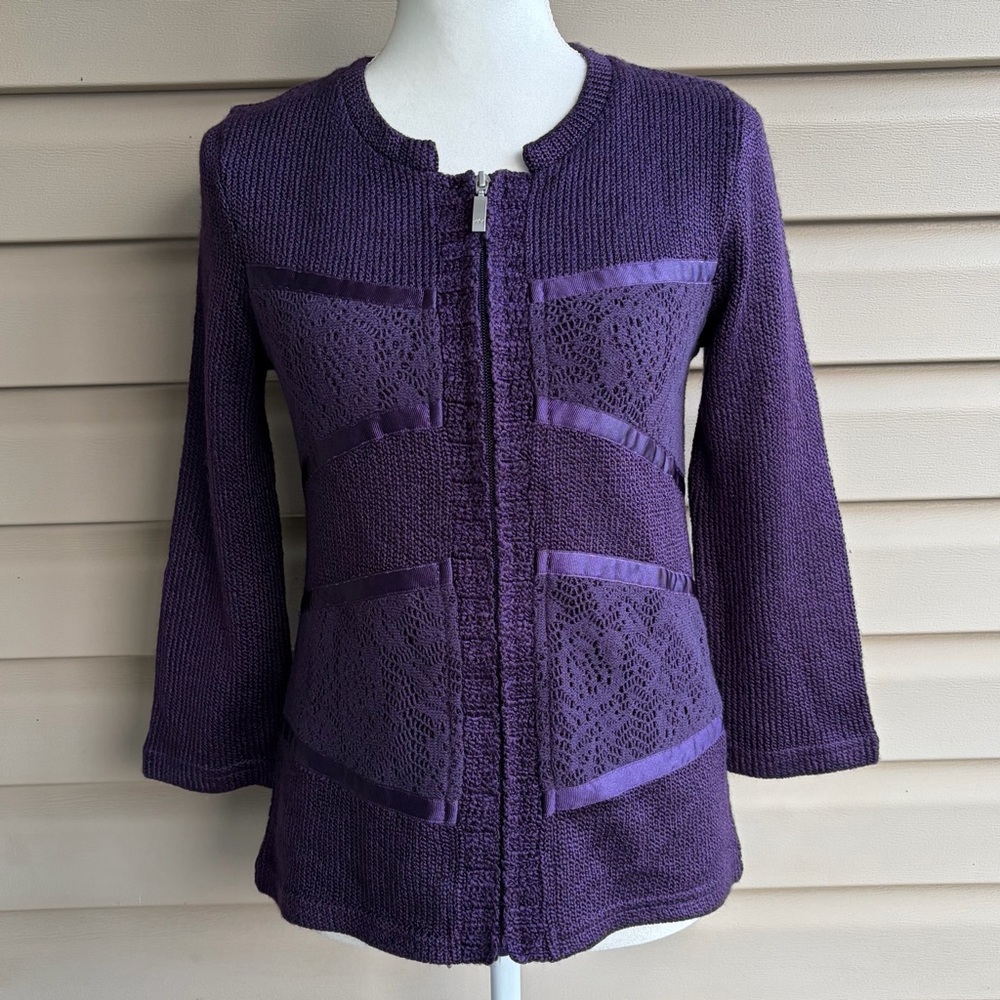 •Per Una• Ribbon Trimmed Zip Up Sweater Cardigan - Size Small